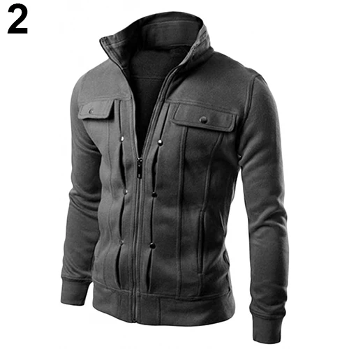 Men Solid Color Jacket Slim Fit Stand Collar Zipper Short Coat Winter Outwear Men Solid Color Jacket Slim Fit Stand Collar Zipper Short Coat Winter Outwear