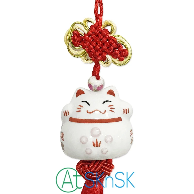 

2pcs Creative nice souvenir China knot mascot ceramic lucky cats feng shui peace symbol decorative supplies car ornaments gift