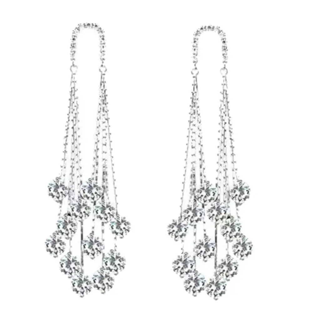 

Engagement Wedding Luxury Brand Earrings Women Tassel Rhinestone Long Dangle Drop Earrings Ornament Gift for Party