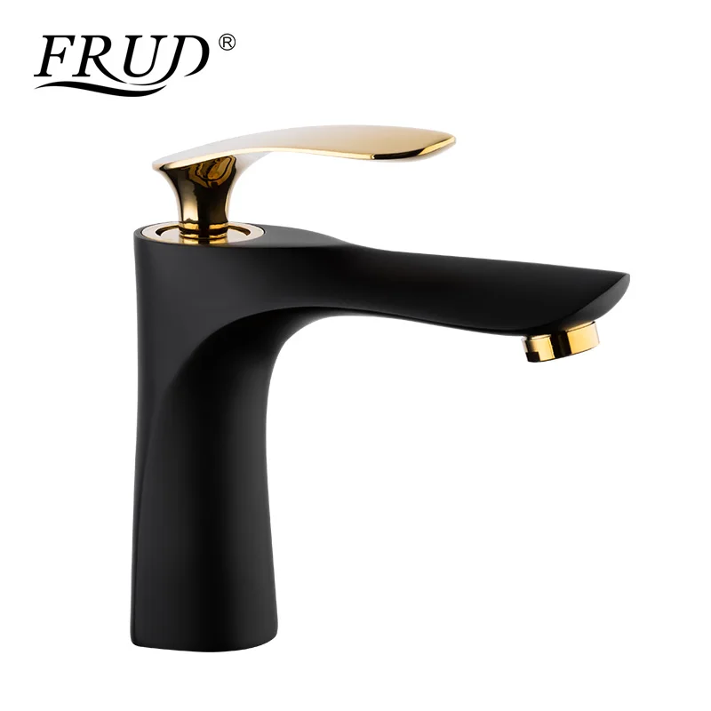 

FRUD Newly Black and Golden Color Basin Faucet Bathroom Basin Mixer Sink Mixer Kitchen Faucet Single Handle Leaf Shape TapY10057