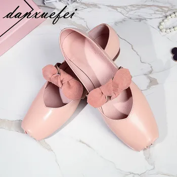 

Women's sheepskin sweet bow tie slip-on ballerinas brand designer square toe leisure espadrilles comfortable ballet flats shoes