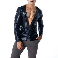 Футболка Новая мода Мужская футболка с длинным рукавом блестящая шелковистая кожаная футболка Летняя новая Повседневная стильная облегающая стильная футболка