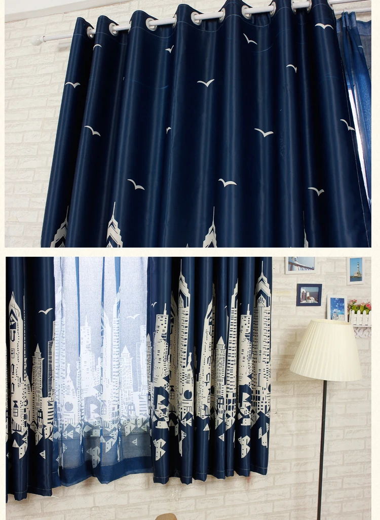 Современные Темно-синие короткие шторы с изображением замка и звезды для гостиной, спальни, красивые оконные шторы