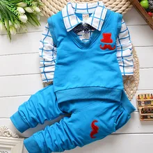 BibiCola/весенне-осенняя Рождественская одежда для маленьких мальчиков, комплекты одежды детский комплект одежды футболка с длинными рукавами+ штаны
