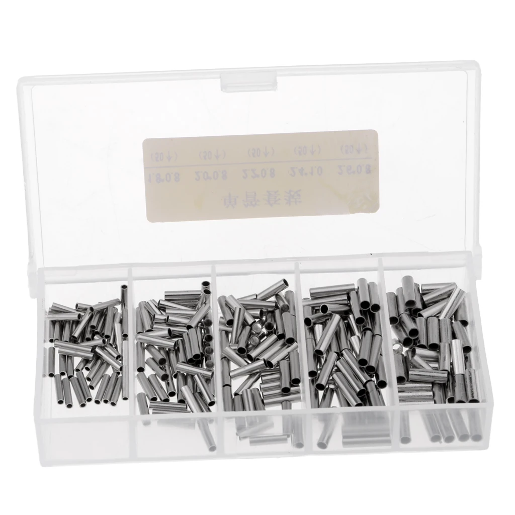 250 Pieces Fishing Single Barrel Crimp Sleeves Connectors Fishing Tackle Rigs Suit with Tackle box Fishing Accessories