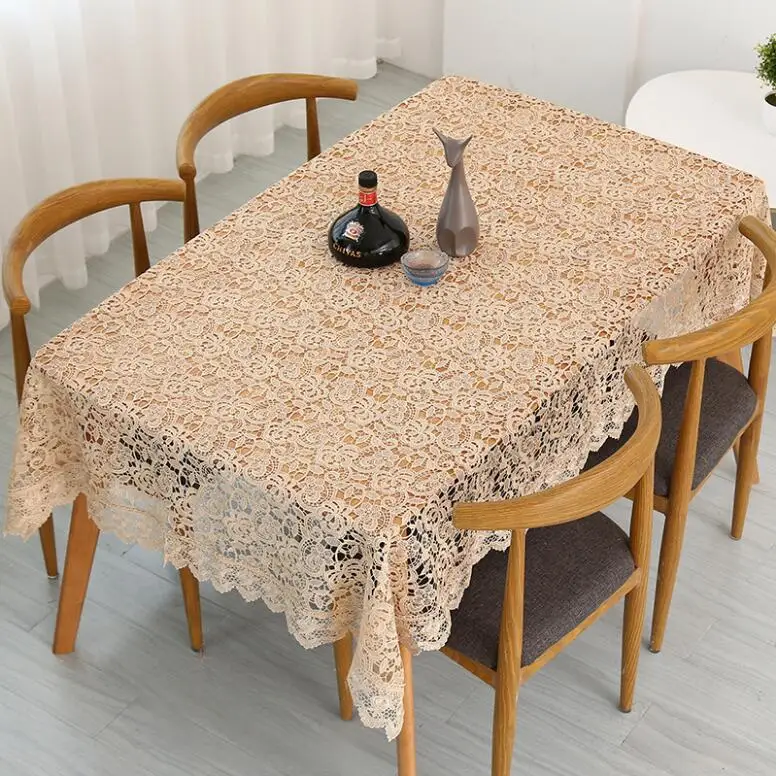  Proud Rose Light Coffee Embroidered Table Cloth European Lace Tea Table Cloth Home Decor Rectangula