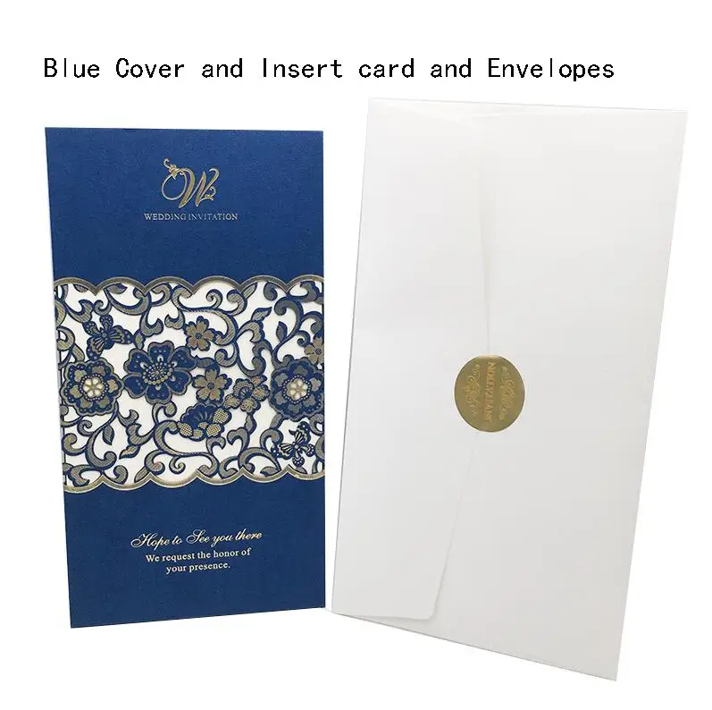 50 шт. белая синяя красная лазерная резка, для свадьбы карточка приглашения карты милые персонализированные пользовательские свадебные украшения вечерние принадлежности - Цвет: One Set Blue