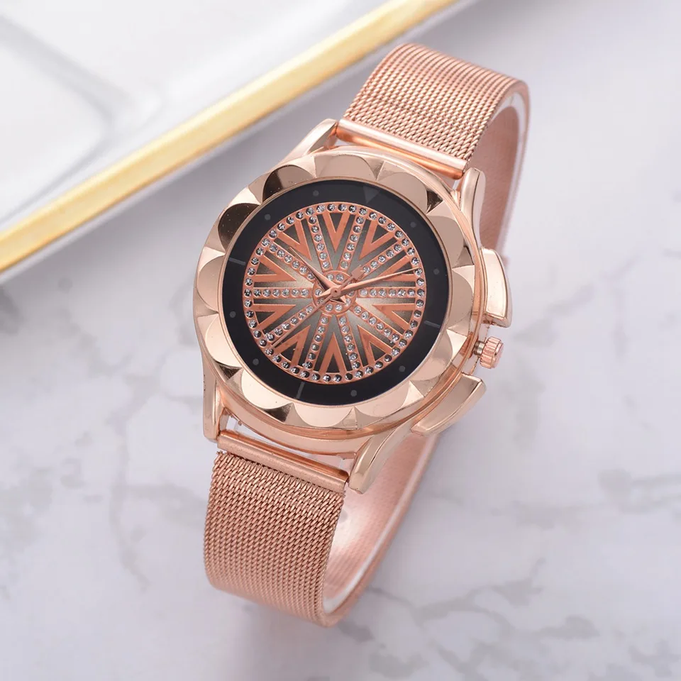 

Women's Bracelet Watches Top Brand Luxury Geometric Pattern Dial Dress Quartz Wrist Watch Ladies 2018 Fashion Metal Belt Clock