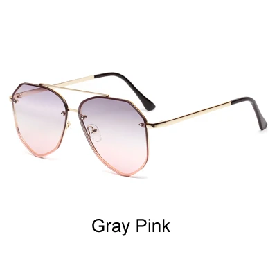 Ralferty Pilot Солнцезащитные очки женские градиентные коричневые солнцезащитные очки без оправы UV400 очки с цветным покрытием Плоские линзы оттенки женские Oculos W2326 - Цвет линз: Gray Pink