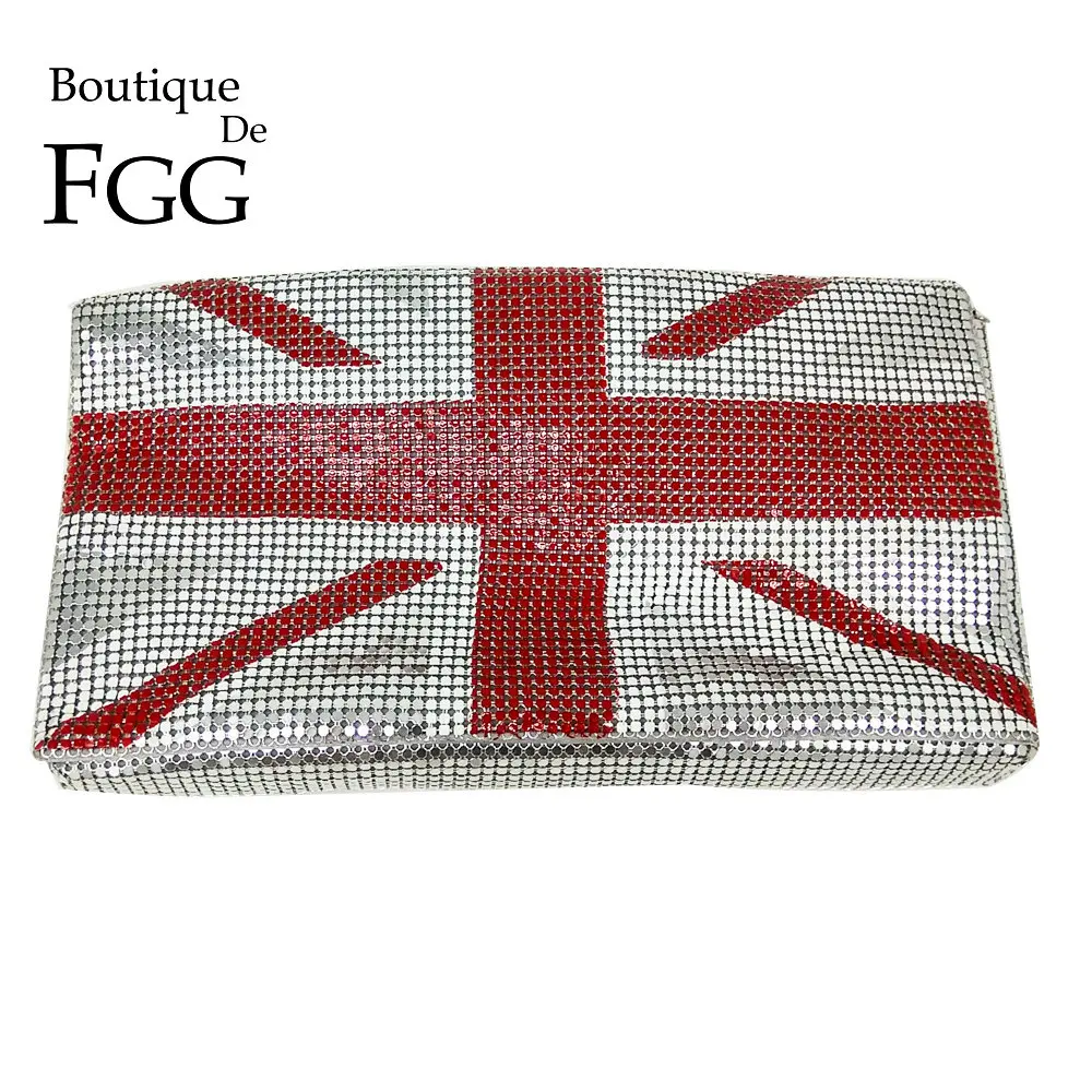 

Boutique De FGG UK England National Flag Aluminum Women's Fashion Day Clutches Purse Casual Envelope Handbag Evening Bag