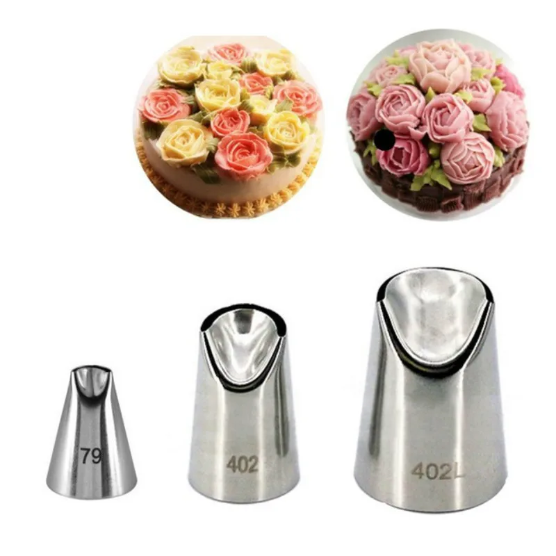 

3Pcs Rose Petal Cake Nozzles Cream Pastry Tube Cake Decorating Tools Stainless Food Safe Cupcake Pastry Tools