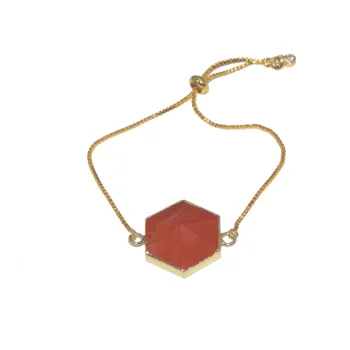 

Gold Bezel Natural Blood stone connector bracelet femme 2019 Red hexagonal stone adjustable bracelet for women jewelry making