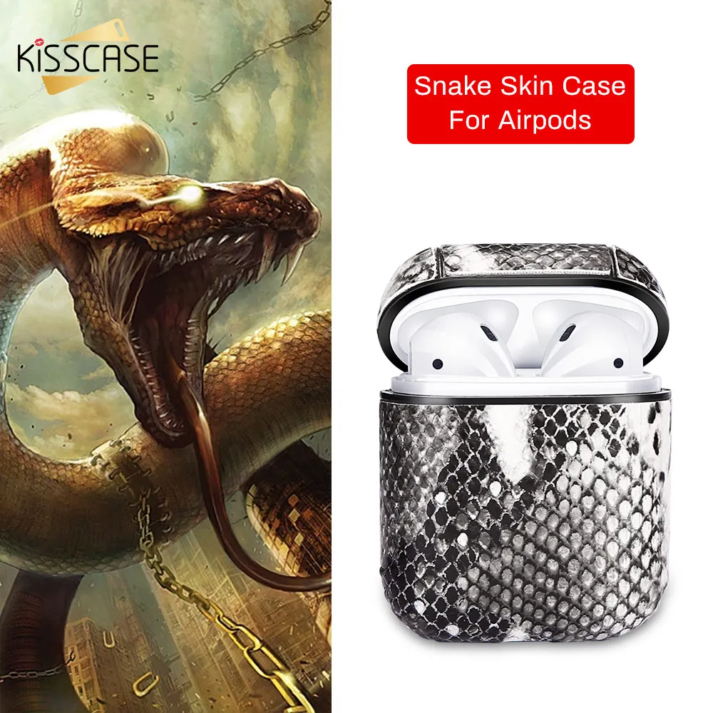 Kisscase Модный чехол для наушников из змеиной кожи AirPods защитный Air Pod Bluetooth наушники