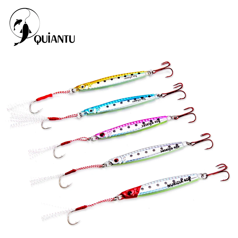 

QUIANTU 5pcs /lot 25g/40g/60g/80g Jig bait Lure Casting Fishing Jigging Spoon Baits Jigs Metal Spanish mackerel Fishing Hooks