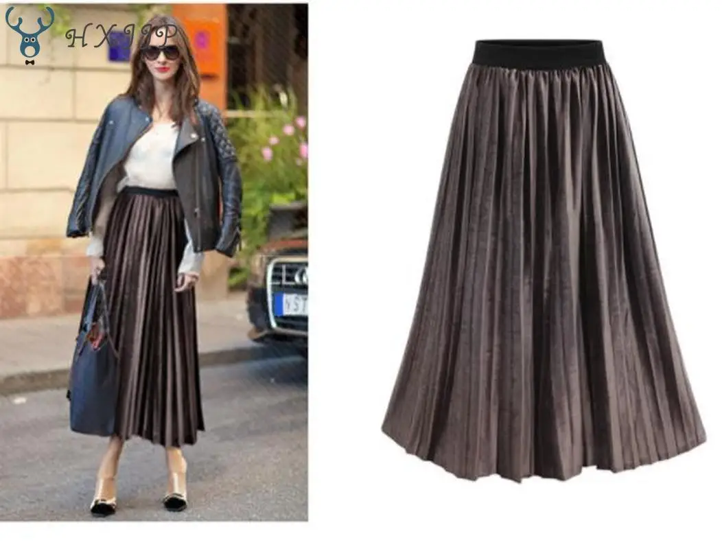 

HXJJP Spring Autumn Fashion Women's High Waist Pleated Solid Color Half Length Elastic Skirt Promotions Lady Black Grey