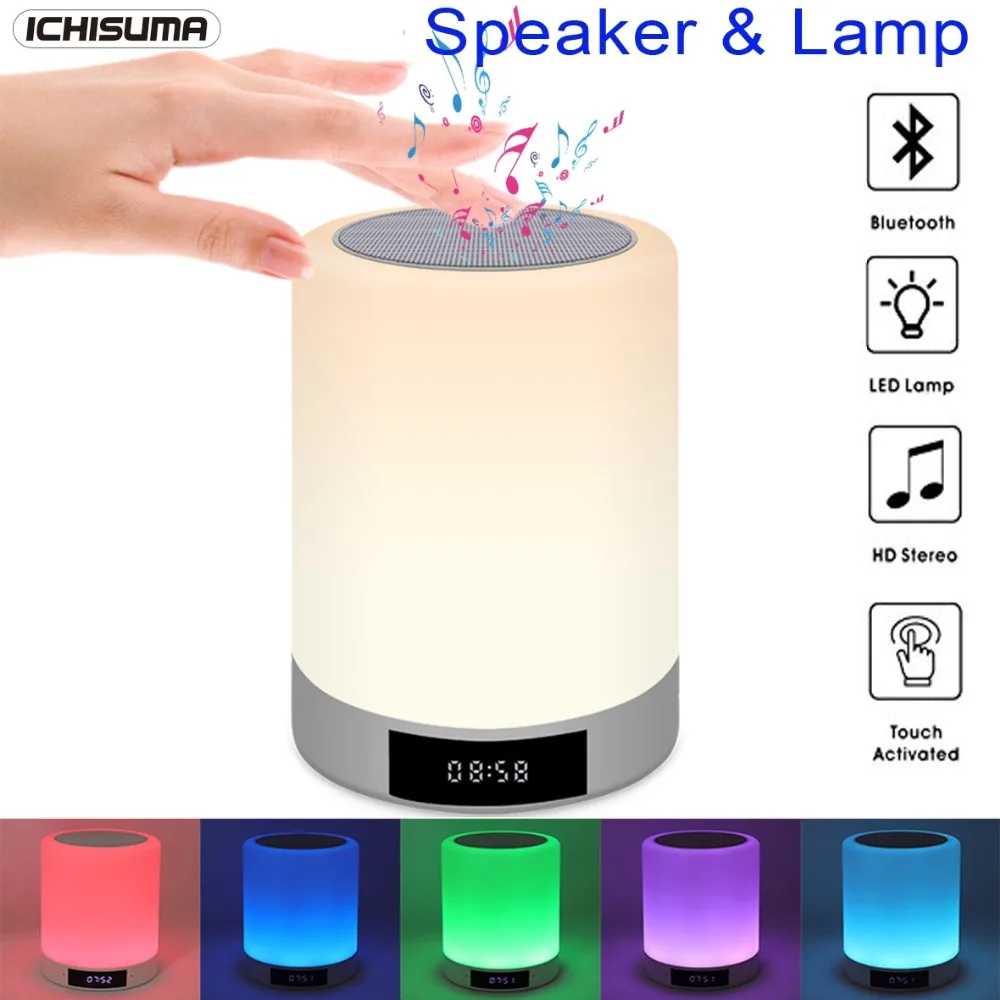 

Bluetooth Speaker , Touch Night Lamp Light LED RGB Colorful Music Speaker , Clock , FM Radio Bluetooth 4.2 Wireless Speaker