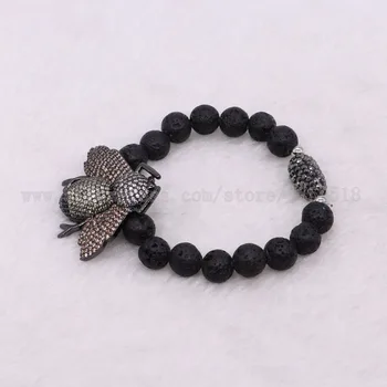 

Natural black stone bracelets bee bracelets druzy bracelet bangle with zircon charm beads crafted pearl bracelets 2888