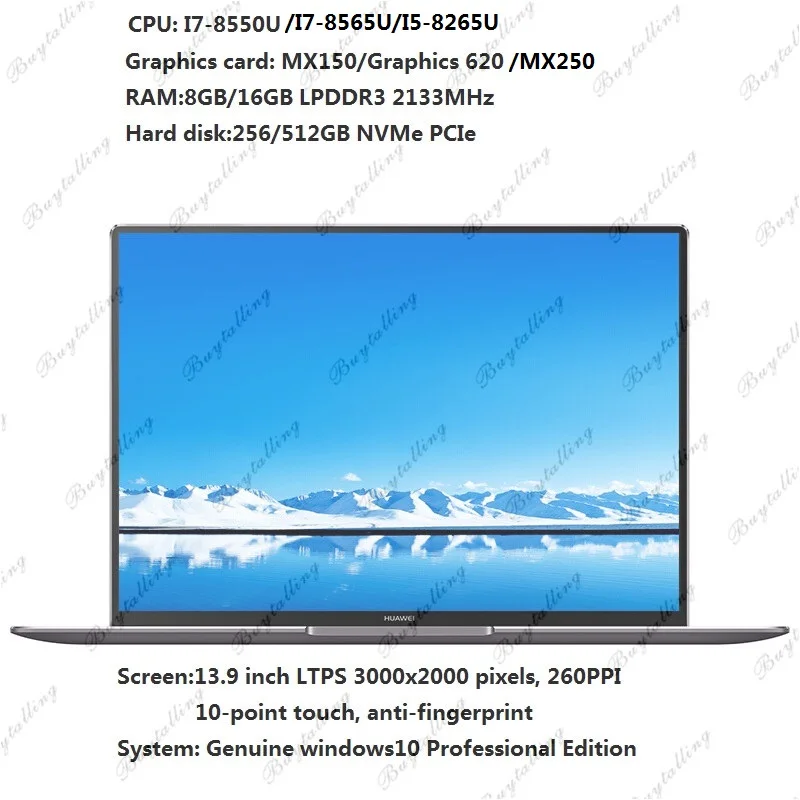 Оригинальный ноутбук HUAWEI MateBook X Pro 13 9 дюймов Intel Core i5 8265U 8 ГБ LPDDR3 512 SSD MX250 Windows 10 на