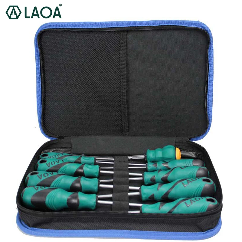 

LAOA Cr-Mn Screwdriver set tool bag 6pcs or 9pcs Slotted and Phillips Screwdrivers kit With Magnetism screwdriver bits tool bag