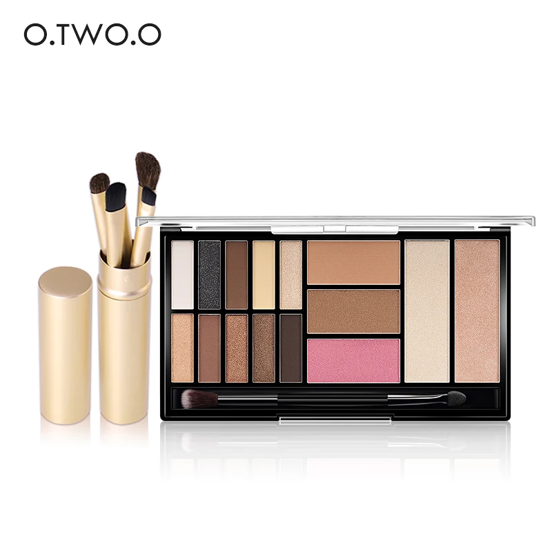 

O.TWO.O Brand Makeup Set 2pcs/1Set Highlighter Glitter Blush Contour Eyeshadow Palette + Makeup Brushes