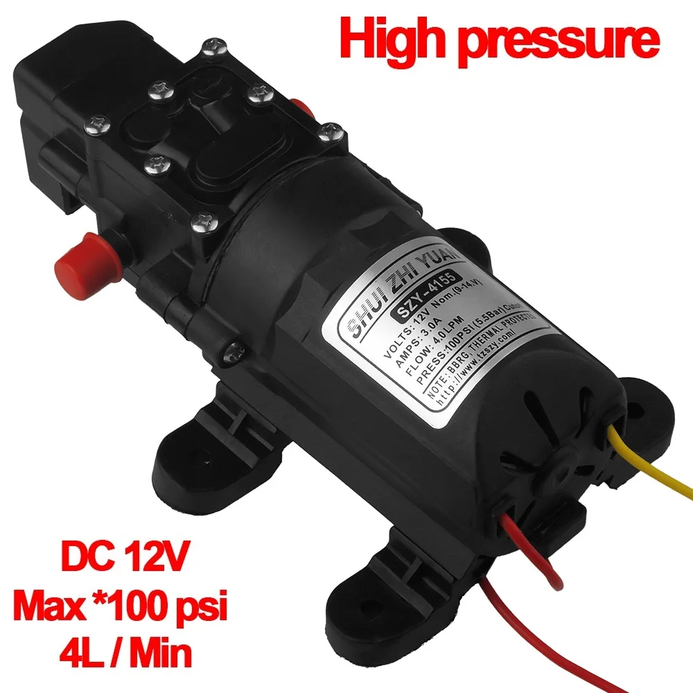 

12V High Pressure Auto Diaphragm Water Pump 4L/min 100 PSI for Water Purifier Pressurizer Caravan HHO RV Spraying Marine Boat