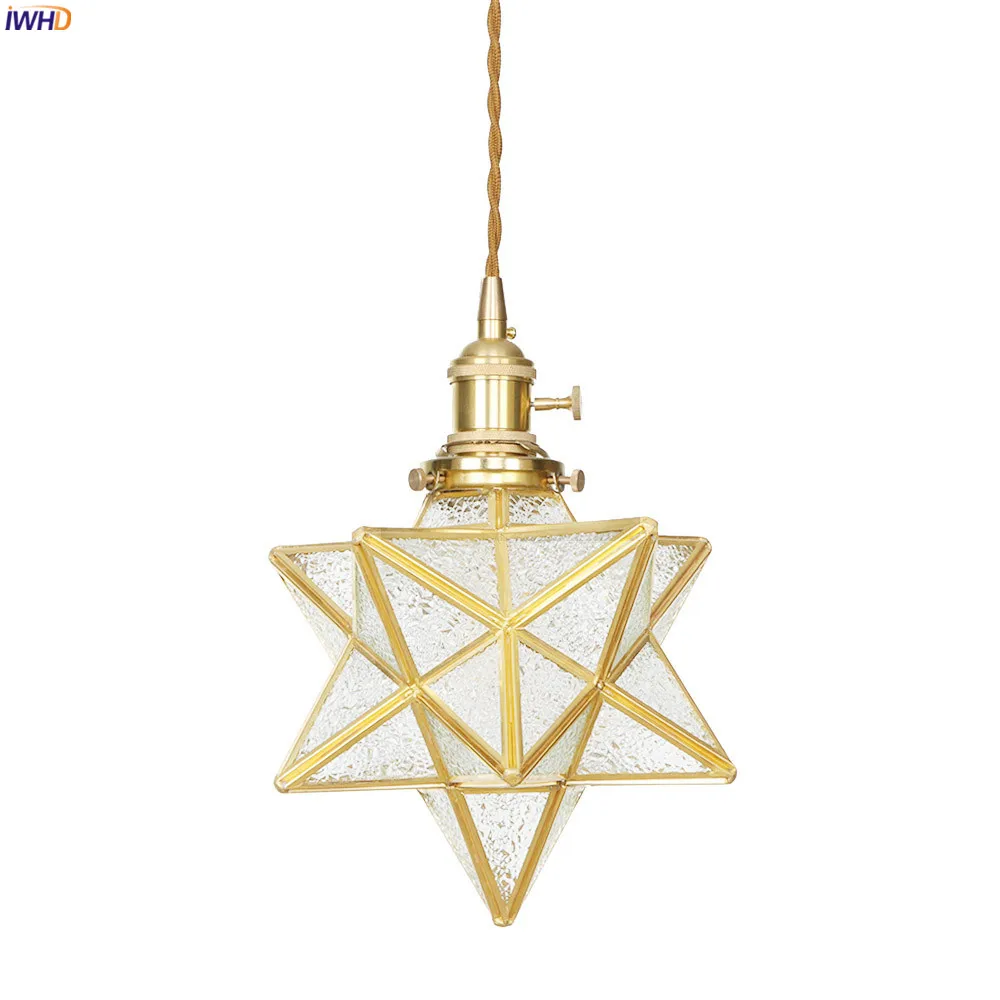 IWHD American Country LED Pendant Lamp Dinning Living Room Light Nordic Style Star Copper Glass Pendant Lights Fixtures Hanglamp