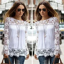 New Arrival Women Lace Chiffion Blouses Gorgeous Shirts Long Sleeve Hollow Crochet Tops Blusas Femininas Hot Sale 34