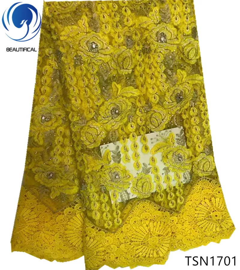 BEAUTIFICAL Yellow lace fabric african lace with rhinestone nigeria