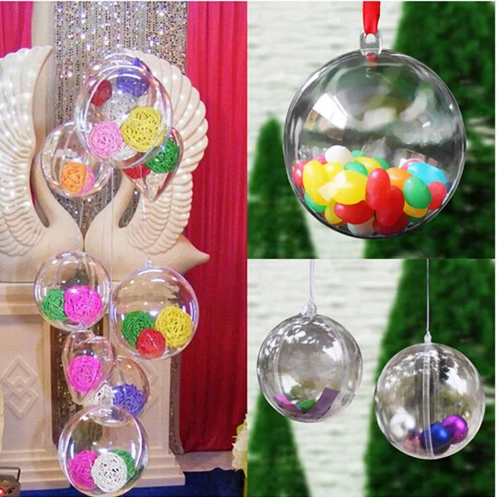 

Christmas Decorations Ball plastic 8cm Transparent Can Open Clear Ornament gifts for kids Christmas home decoration ball