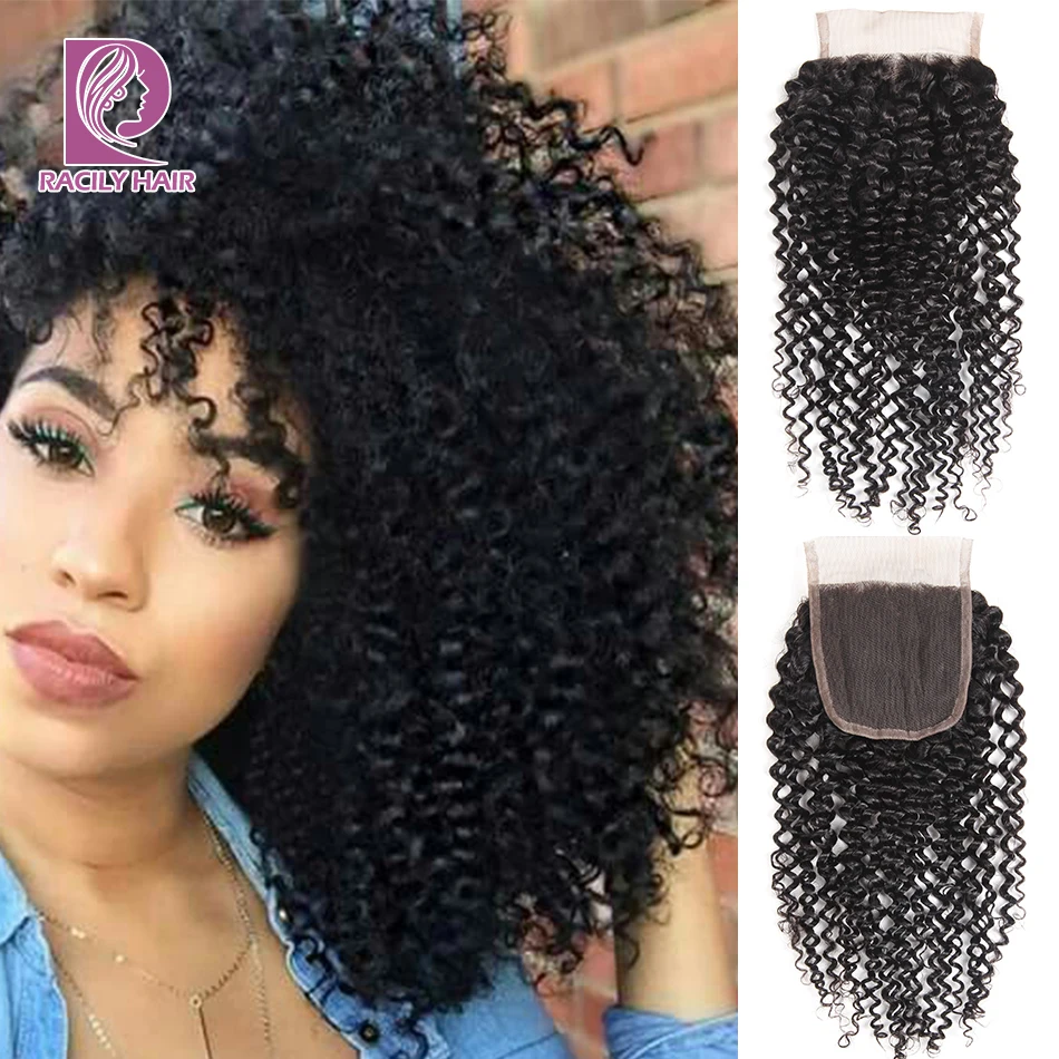 

Racily Hair 4x4 Brazilian Kinky Curly Lace Closure 100% Remy Human Hair Lace Closure Natural Free/Middle/Three Part Curly Hair