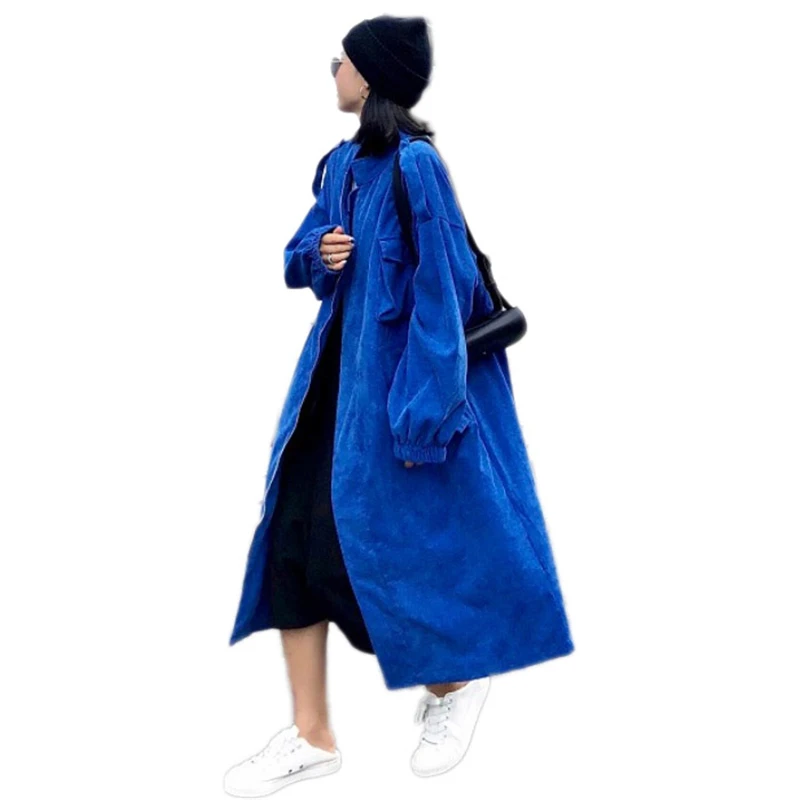 

2019 New Women Coats Spring Large Size Retro Mid-Long Loose Long-Sleeved Korean Windbreaker Autumn Fashion Wild Coat Woman Vs401
