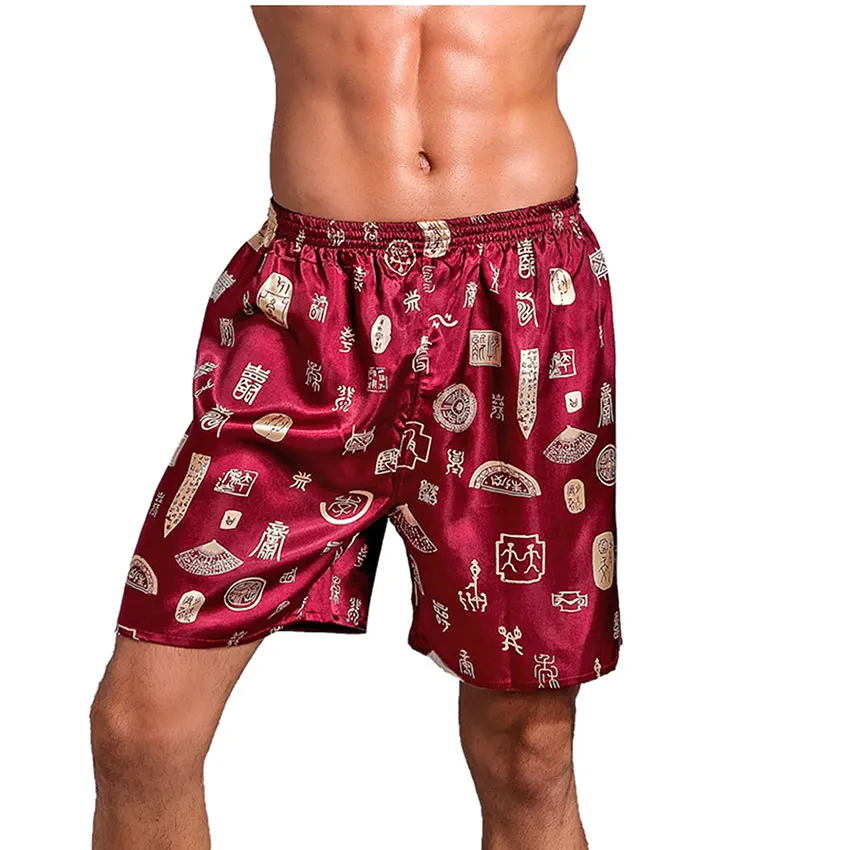 SANKE 2018 Mens Summer Sleepwear Underwear Silk Satin Shorts Soft Boxer