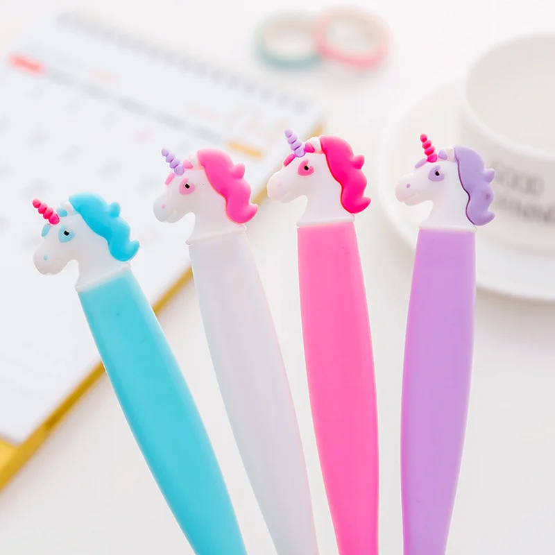 1 Pcs Flat Head Unicorn Gel Pen 0.38mm Kawaii Neutral Pens Creative for Writing Girls Gift School Supplies Cute Stationery | Канцтовары
