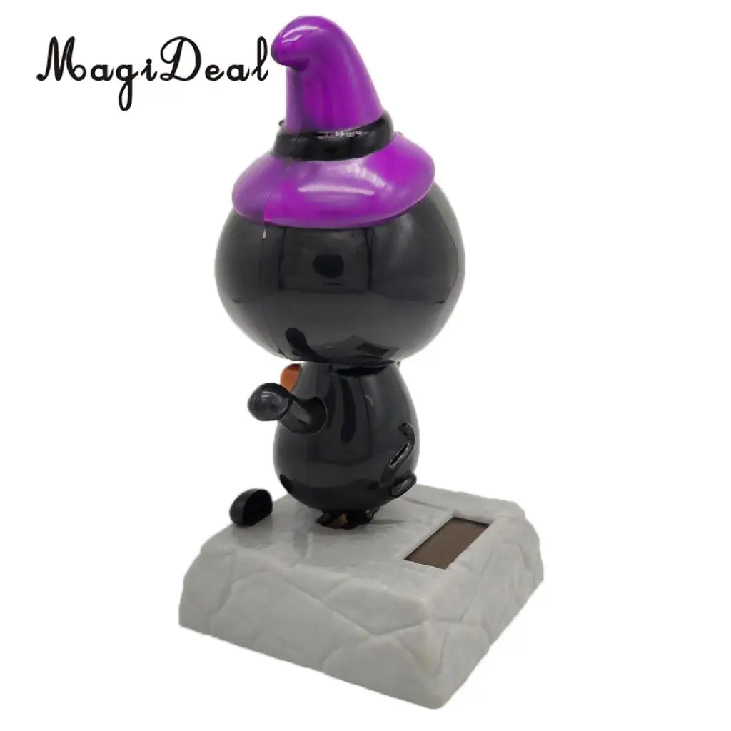 Adorable Dancing Cat with Witch Hat Statue Figure, Plastic Bobbleheads Doll, Home Office Car Dashboard Ornament