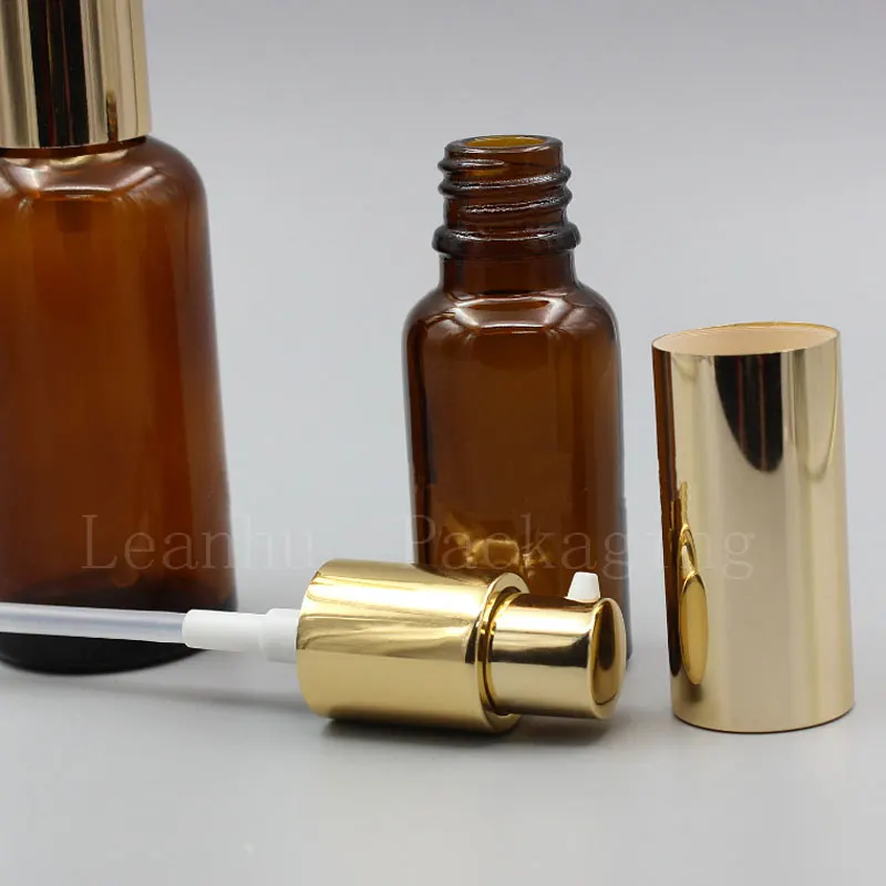 Brown Glass Bottle With Golden Lotion Cream Pump,Homemade Refillable