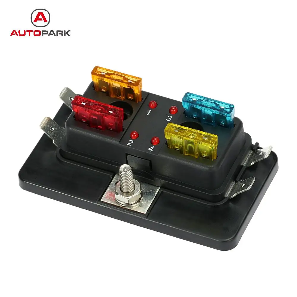 

4 Way Blade Fuse Box Holder with LED Warning Light Kit for Car Boat Marine Trike 12V 24V