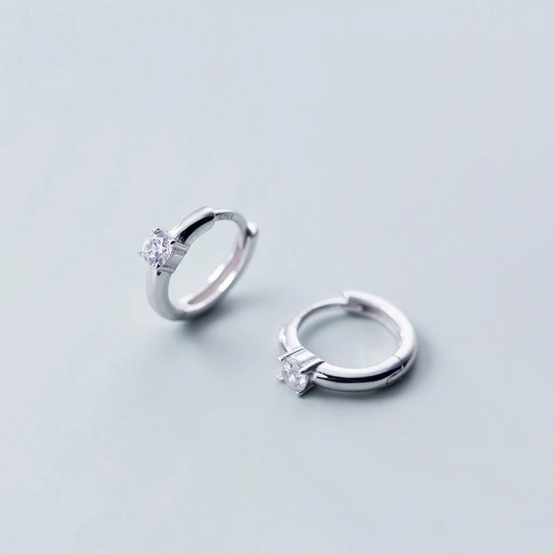 

MloveAcc Real 925 Sterling Silver Minimalist Single Zircon Round Hoop Earrings for Women Party Fashion Jewelry Cute Accessories