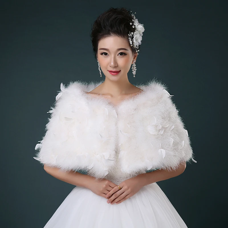 New Wedding Bridal Faux Fur White Shawl Wrap Cape Ostrich