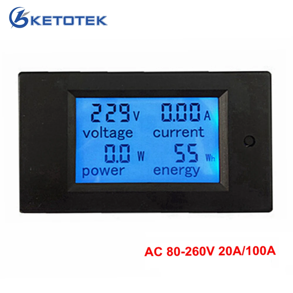 

New 4 in 1 meter Voltage Current Power Energy meter Gauge AC 80-260V 20A 100A voltmeter Ammeter Watt Power Meter Blue Backlight