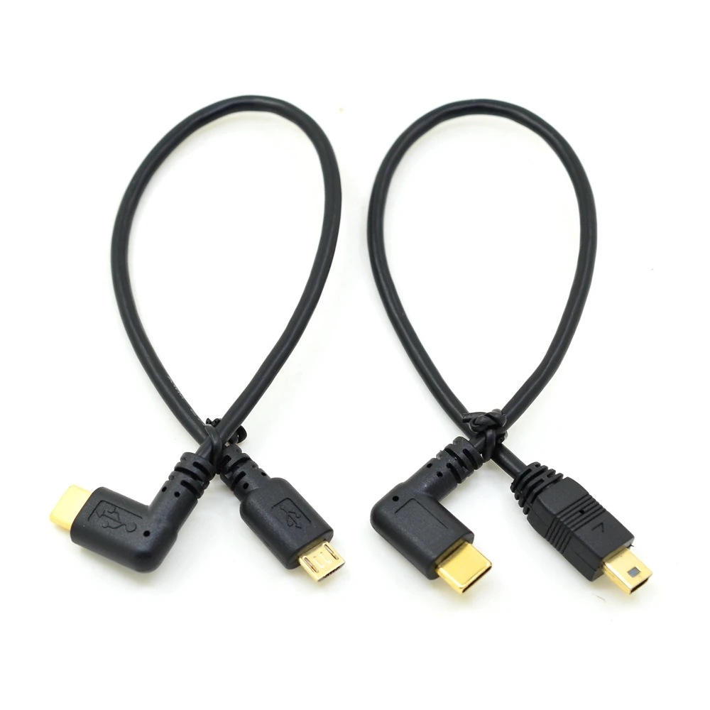 Micro Mini USB кабель 5Pin папа-папа USB 3,1 type C локоть к Mini Micro USB 2,0 OTG адаптер для передачи данных конвертер зарядный кабель 25 см