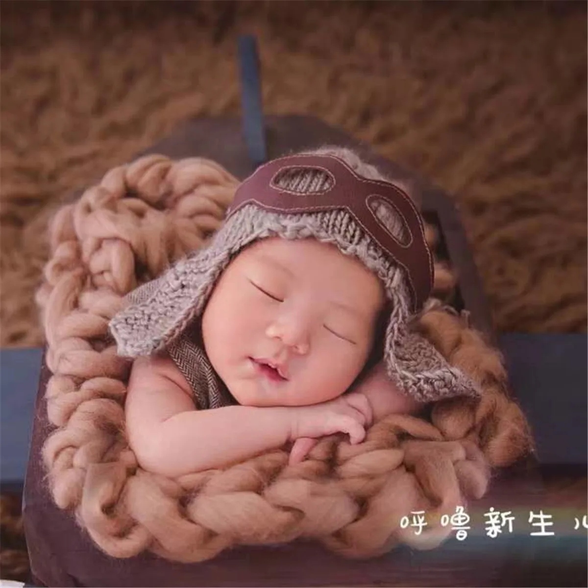 New baby air force cap aviator hat handmade knit camera newborn photography props hat studio