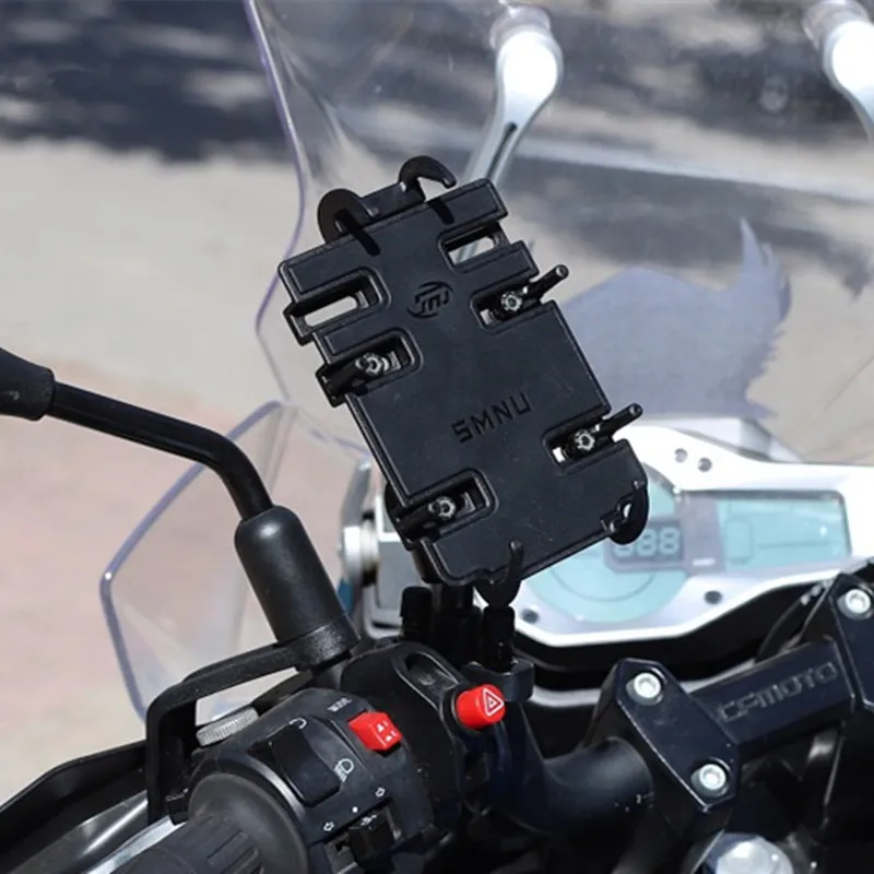  Motorcycle Handlebar Mount Kit Holder Double Socket Arm with Base Mount Rear View Mirror for Cell P