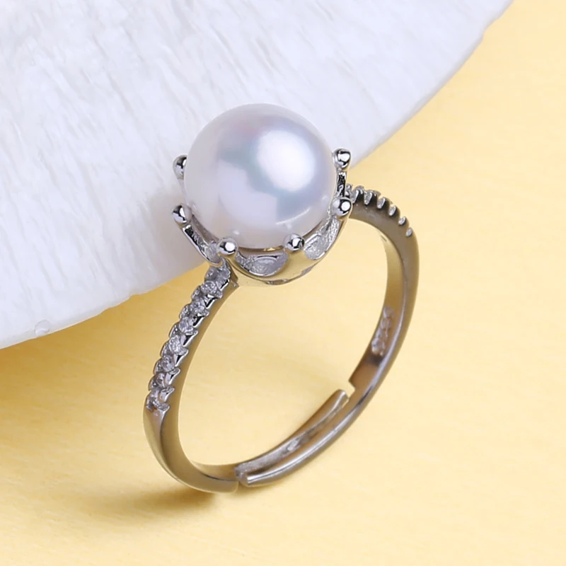 

MINTHA Natural Freshwater Pearl Rings 925 Sterling Silver Rings For Women Party Fashion Bridal Crown Ring With Pearl