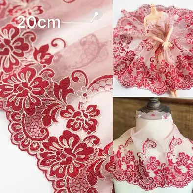 1 метр Высокое качество Роскошный широкий розовый Roseo красная сетка с кружевной отделкой кружевной ткани для платья 20 см Ширина - Цвет: K 20cm
