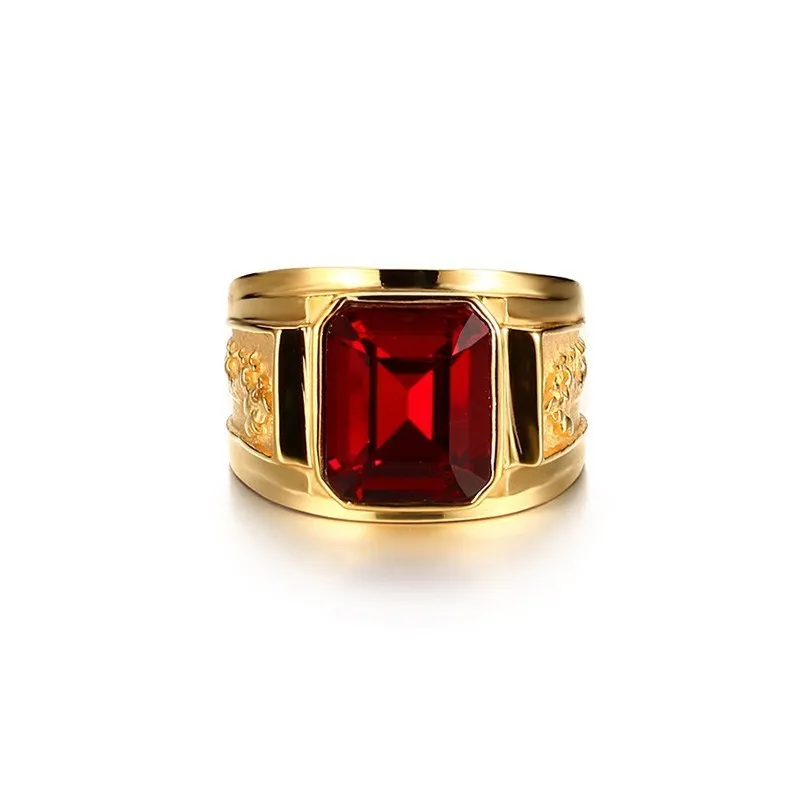 Vnox кольцо в стиле панк с драконом для мужчин, красный, синий, черный, CZ камень, нержавеющая сталь, золотой цвет, мужские повседневные ювелирные изделия - Цвет основного камня: Красный
