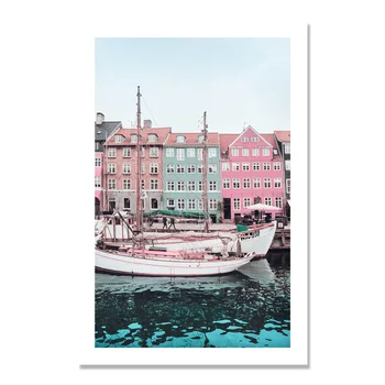 

Pink House Nordic Poster Boat Wall Art Canvas Painting Travel Posters And Prints Cuadros Wall Pictures For Living Room Unframed
