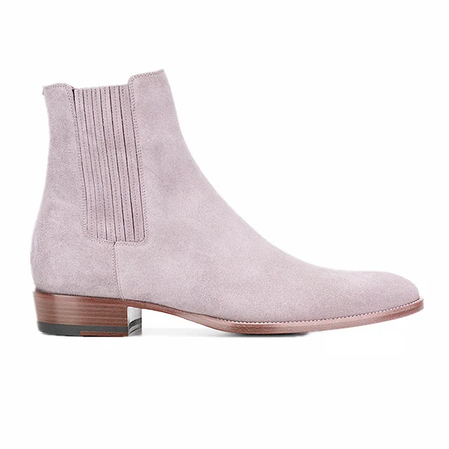 18AW Pink Suede Casual Man Ankle Boots Slip On Classical Chelsea Boots