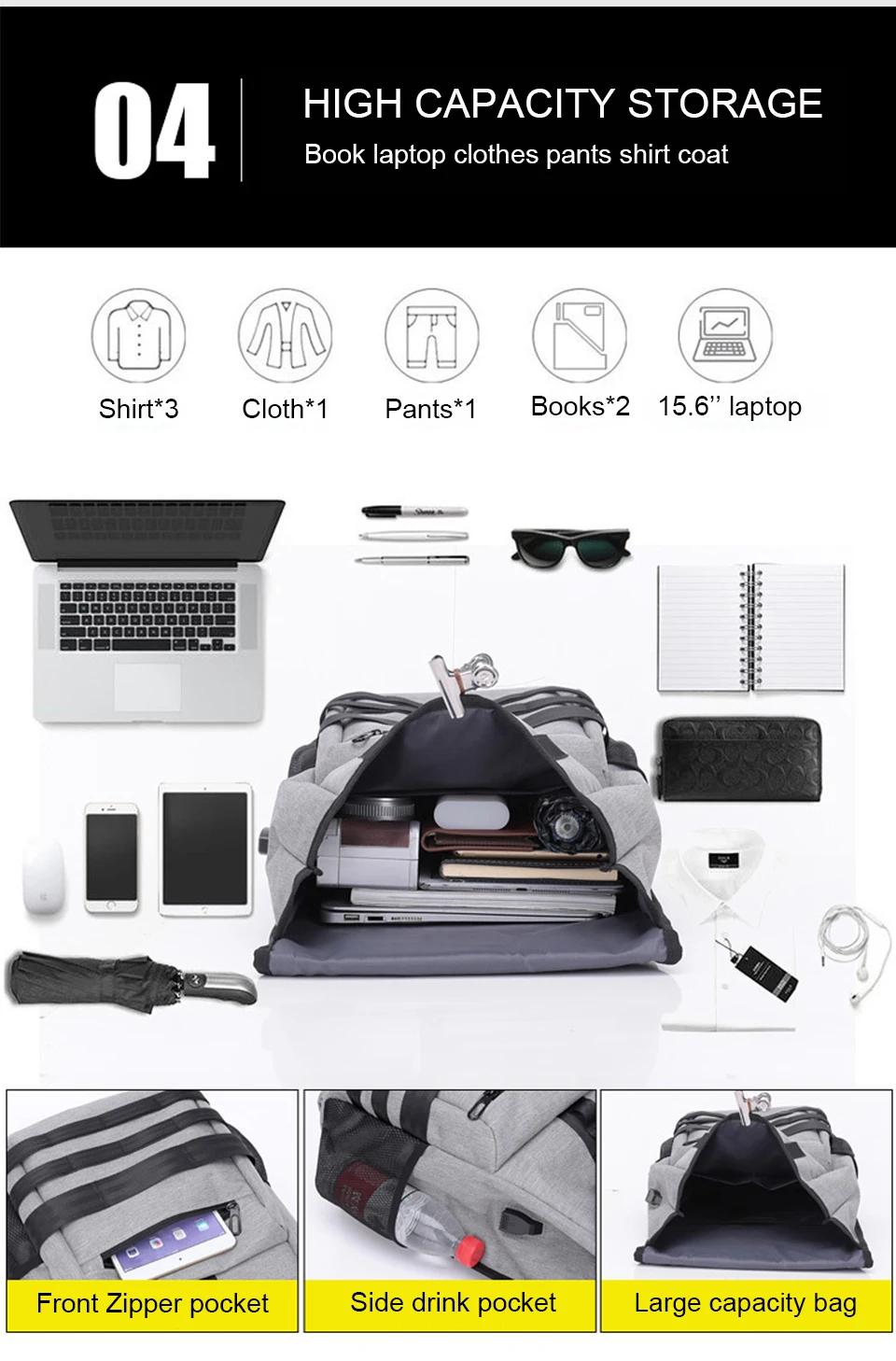5 USB Charging Backpacks 15.6'' Laptop Backpack Canvas Men Backpacking Travel High Capacity Luggage Bag Pack Male Outdoor bagpack