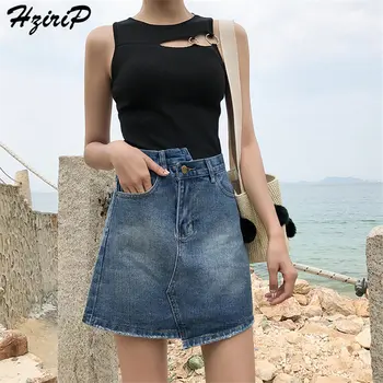 

Hzirip New Denim Skirt Women Summer High Waist Slim Short A-Line Solid Skirt Casual Sexy Irregular Mini Blue Skirts Plus Size