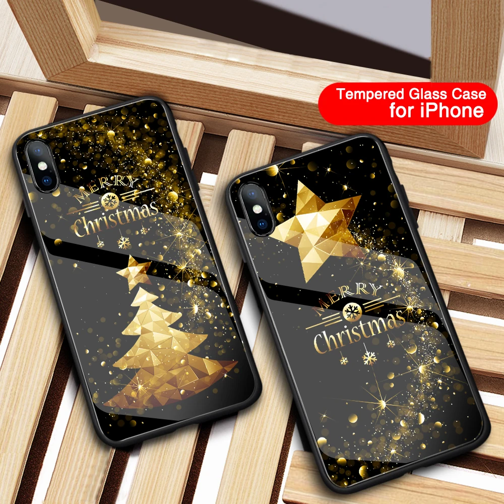 

FinderCase for iPhone 7 Christmas Case Tempered Glass Back Cover Merry Christmas Case for iPhone 6 6s 7 8 Plus XS Max XR X